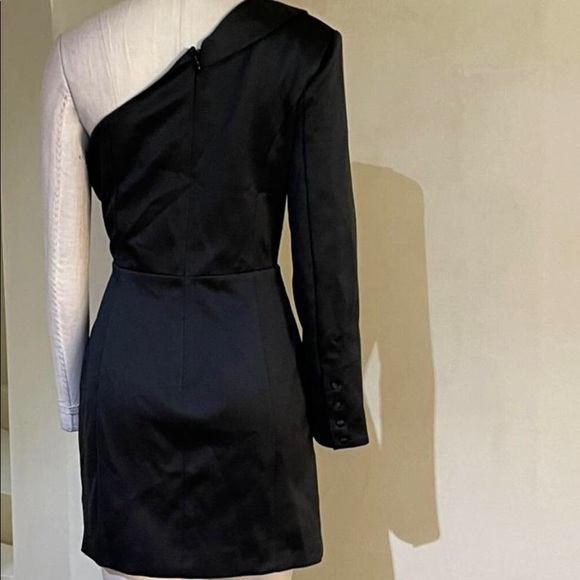 Stunning Lavish Alice bonded satin one shoulder blazer mini dress in black - Picture 7 of 8